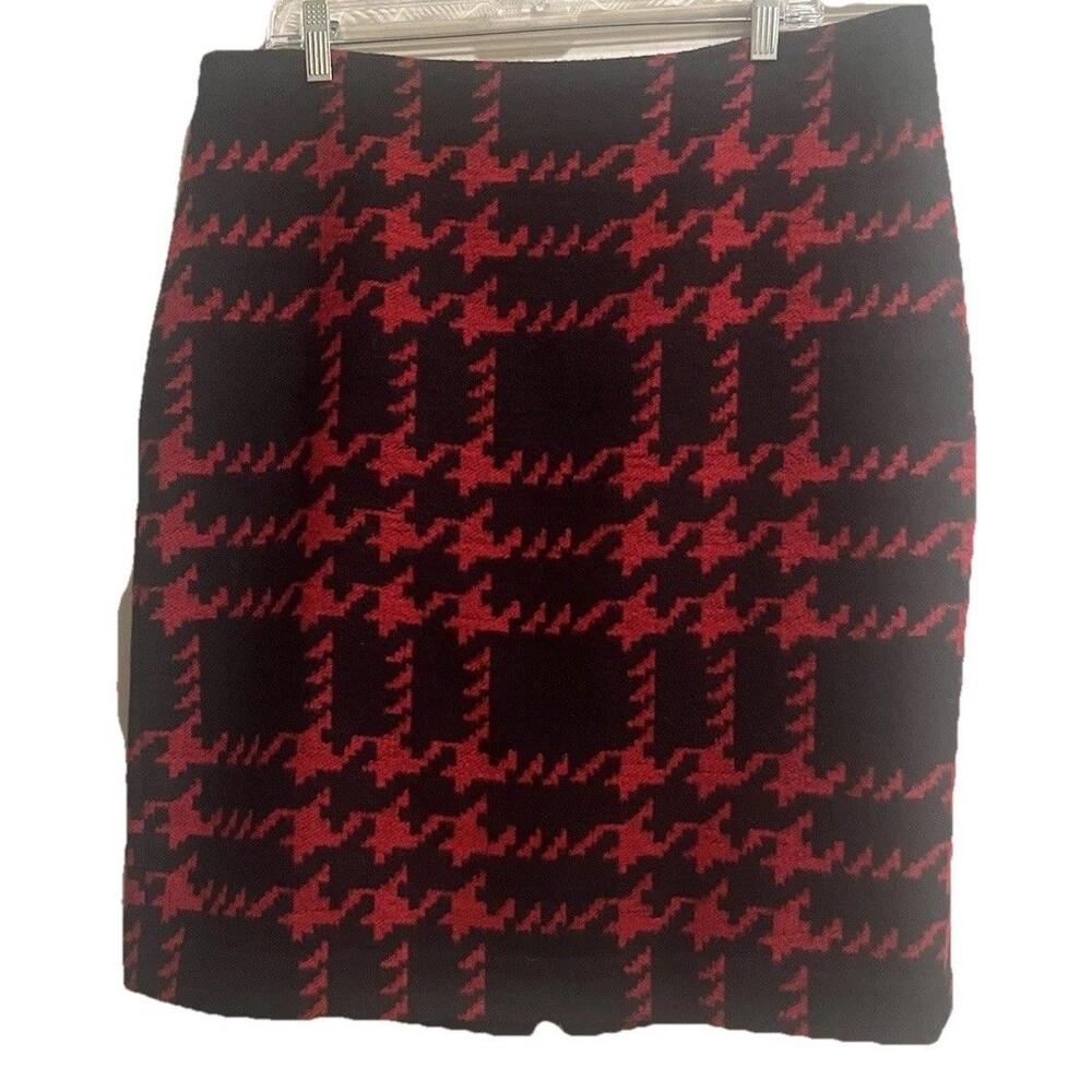 Talbots Skirt Womens 16 Red/ Black Wool Blend Houndstooth Pencil Career Classic